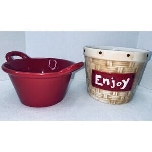 2 piece Cracker Barrel Sweet & Savory Candy Basket Ice Cream/ Fruit Dish Ceramic